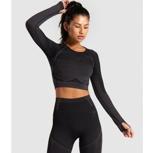 GymShark Geo Seamless Long Sleeve Crop Top Black S